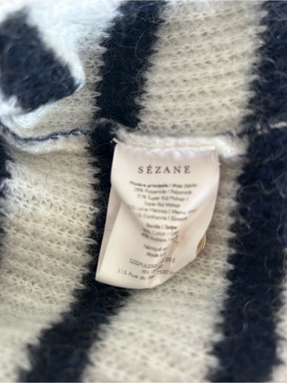 NWOT 🇫🇷 Sézane Trudy Jumper Striped Navy & Creamy White Mohair Sweater - Picture 12 of 12